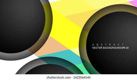 Colorful geometric vector backgrounds that overlap layers on black space circle for text and background designs