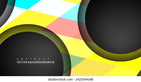 Colorful geometric vector backgrounds that overlap layers on black space circle for text and background designs