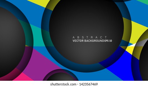 Colorful geometric vector backgrounds that overlap layers on black space circle for text and background designs