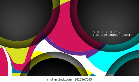 Colorful geometric vector backgrounds that overlap layers on black space circle for text and background designs
