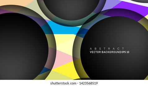 Colorful geometric vector backgrounds that overlap layers on black space circle for text and background designs