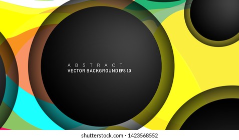 Colorful geometric vector backgrounds that overlap layers on black space circle for text and background designs
