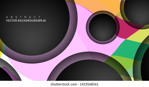 Colorful geometric vector backgrounds that overlap layers on black space circle for text and background designs