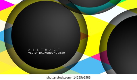 Colorful geometric vector backgrounds that overlap layers on black space circle for text and background designs