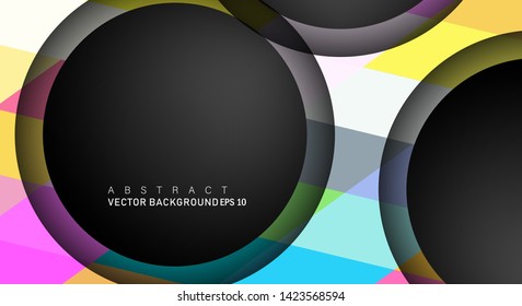 Colorful geometric vector backgrounds that overlap layers on black space circle for text and background designs
