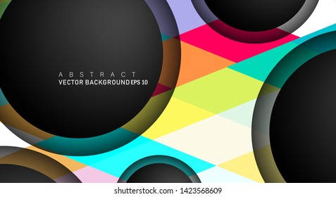 Colorful geometric vector backgrounds that overlap layers on black space circle for text and background designs