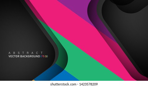 Colorful geometric vector backgrounds that overlap layers on black space for text and background designs
