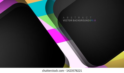 Colorful geometric vector backgrounds that overlap layers on black space for text and background designs