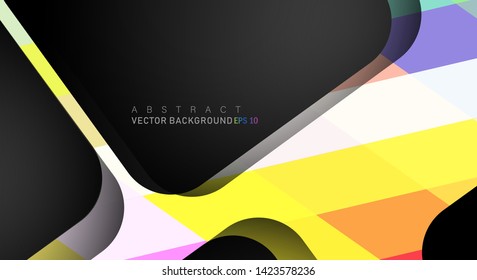 Colorful geometric vector backgrounds that overlap layers on black space for text and background designs