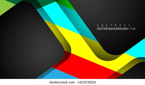 Colorful geometric vector backgrounds that overlap layers on black space for text and background designs
