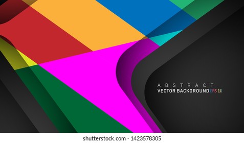 Colorful geometric vector backgrounds that overlap layers on black space for text and background designs
