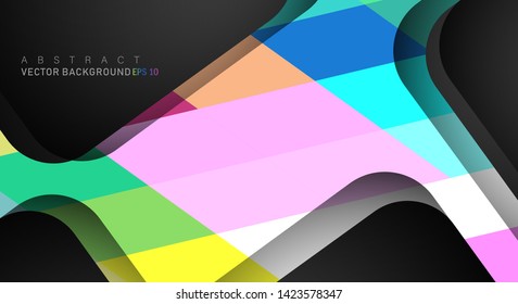 Colorful geometric vector backgrounds that overlap layers on black space for text and background designs