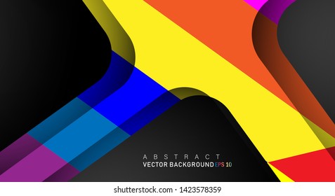 Colorful geometric vector backgrounds that overlap layers on black space for text and background designs
