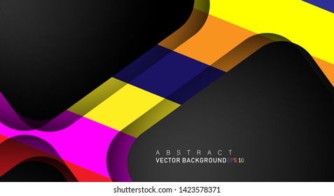 Colorful geometric vector backgrounds that overlap layers on black space for text and background designs
