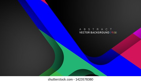 Colorful geometric vector backgrounds that overlap layers on black space for text and background designs
