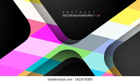 Colorful geometric vector backgrounds that overlap layers on black space for text and background designs