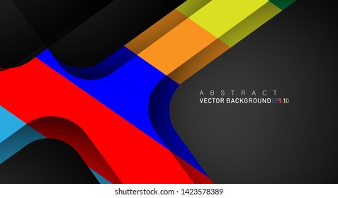 Colorful geometric vector backgrounds that overlap layers on black space for text and background designs

