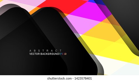 Colorful geometric vector backgrounds that overlap layers on black space for text and background designs