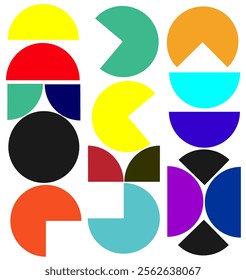 Colorful geometric vector, colorful Circles on white background with 3d effects. circles cut from different angles, Trendy and Retro patterns background for cover design, poster and interior