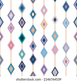 Colorful geometric vector pattern, seamless repeat, vertical stripes with rhombus elements, abstract background