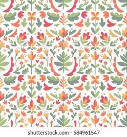 colorful geometric vector seamless pattern with floral elements