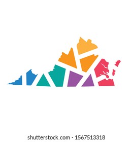 colorful geometric Virginia map - vector illustration