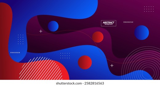 Colorful geometric wave 3D background. Purple color elements with blue and red fluid gradient pattern. Dynamic shape composition. Vector eps10