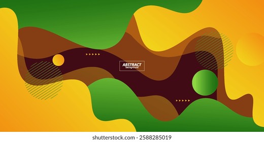 Colorful geometric wave 3D background. Green color elements with orange fluid gradient pattern. Dynamic shape composition. Vector eps10