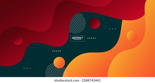 Colorful geometric wave 3D background. Dark green elements with orange and red fluid gradient pattern. Dynamic shape composition. Vector eps10
