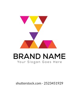 Colorful geometric Z letter logo design with triangular patterns for a bold and modern brand identity