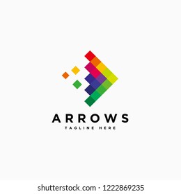 Colorful geometrical arrow logo vector. colorful pixel arrow icon