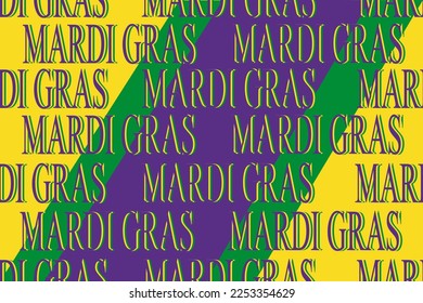 Colorful geometrical background with inscription mardi gras. Seamless pattern with holiday text.