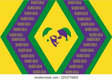 Colorful geometrical background with inscription mardi gras and carnival mask. Marketing material. Mardi gra invitation poster. Party flyer.