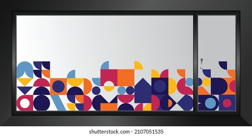 Colorful geometrical design for glass partition graphics.