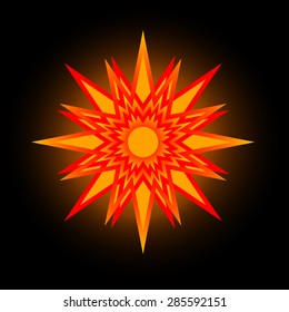 colorful geometrical ornamental star, symbol of the sun
