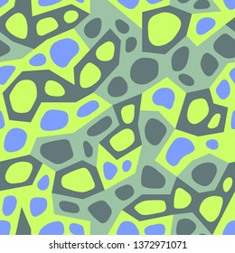 Colorful geometrical seamless pattern, with cell shapes and camo spots. Abstract background. Vector texture