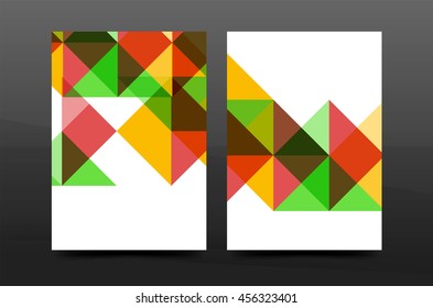 Colorful geometry design annual report a4 cover brochure template layout, magazine, flyer or leaflet booklet. Modern minimal triangle pattern. Vector illustration