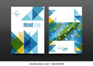 Colorful geometry design annual report a4 cover brochure template layout, magazine, flyer or leaflet booklet. Modern minimal triangle pattern. Vector illustration