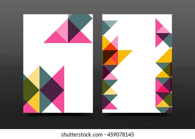 Colorful geometry design annual report a4 cover brochure template layout, magazine, flyer or leaflet booklet. Modern minimal triangle pattern. Vector illustration