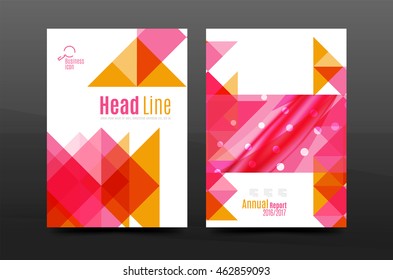 Colorful geometry design annual report a4 cover brochure template layout, magazine, flyer or leaflet booklet. Modern minimal triangle pattern. Vector illustration