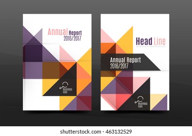 Colorful geometry design annual report a4 cover brochure template layout, magazine, flyer or leaflet booklet. Modern minimal triangle pattern. Vector illustration