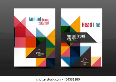 Colorful geometry design annual report a4 cover brochure template layout, magazine, flyer or leaflet booklet. Modern minimal triangle pattern. Vector illustration