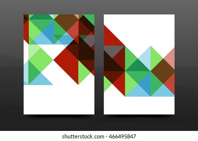 Colorful geometry design annual report a4 cover brochure template layout, magazine, flyer or leaflet booklet. Modern minimal triangle pattern. Vector illustration
