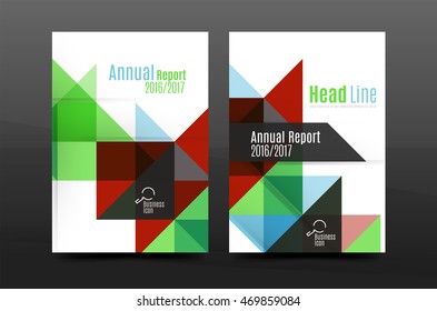 Colorful geometry design annual report a4 cover brochure template layout, magazine, flyer or leaflet booklet. Modern minimal triangle pattern. Vector illustration