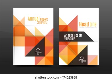 Colorful geometry design annual report a4 cover brochure template layout, magazine, flyer or leaflet booklet. Modern minimal triangle pattern. Vector illustration