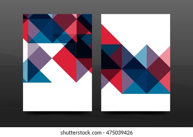 Colorful geometry design annual report a4 cover brochure template layout, magazine, flyer or leaflet booklet. Modern minimal triangle pattern. Vector illustration