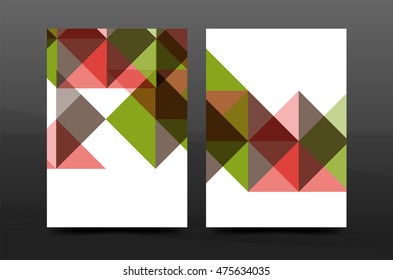 Colorful geometry design annual report a4 cover brochure template layout, magazine, flyer or leaflet booklet. Modern minimal triangle pattern. Vector illustration