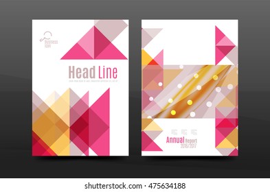 Colorful geometry design annual report a4 cover brochure template layout, magazine, flyer or leaflet booklet. Modern minimal triangle pattern. Vector illustration