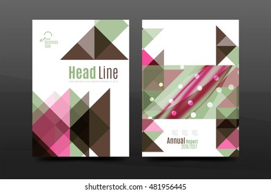 Colorful geometry design annual report a4 cover brochure template layout, magazine, flyer or leaflet booklet. Modern minimal triangle pattern. Vector illustration