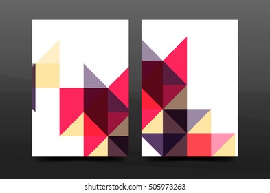 Colorful geometry design annual report a4 cover brochure template layout, magazine, flyer or leaflet booklet. Modern minimal triangle pattern. Vector illustration
